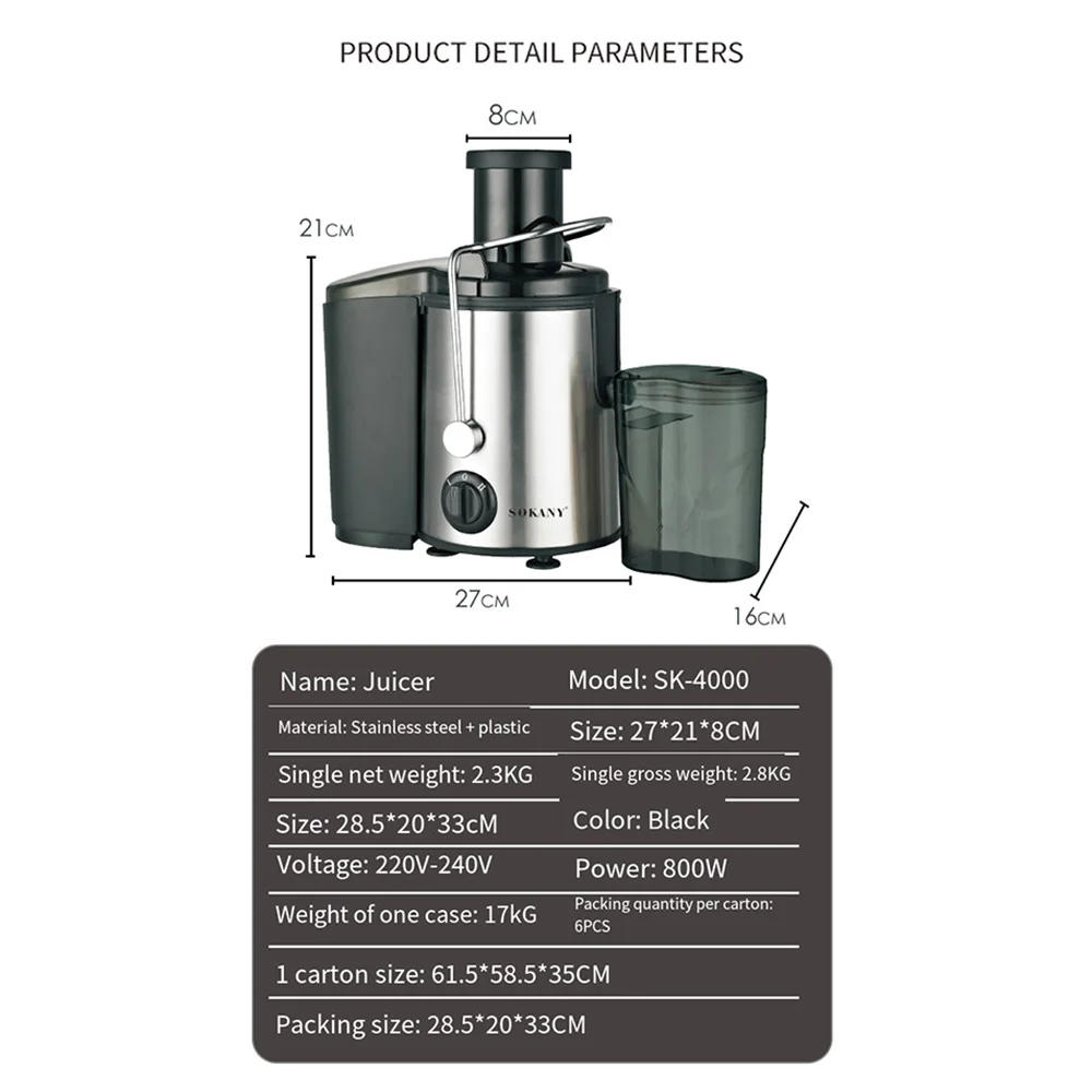 Description Picture 4 of item800W Electric Juicer, Healthy Food Machine for Whole Fruits and Vegetables with 2 Speeds for Easy Cleaning