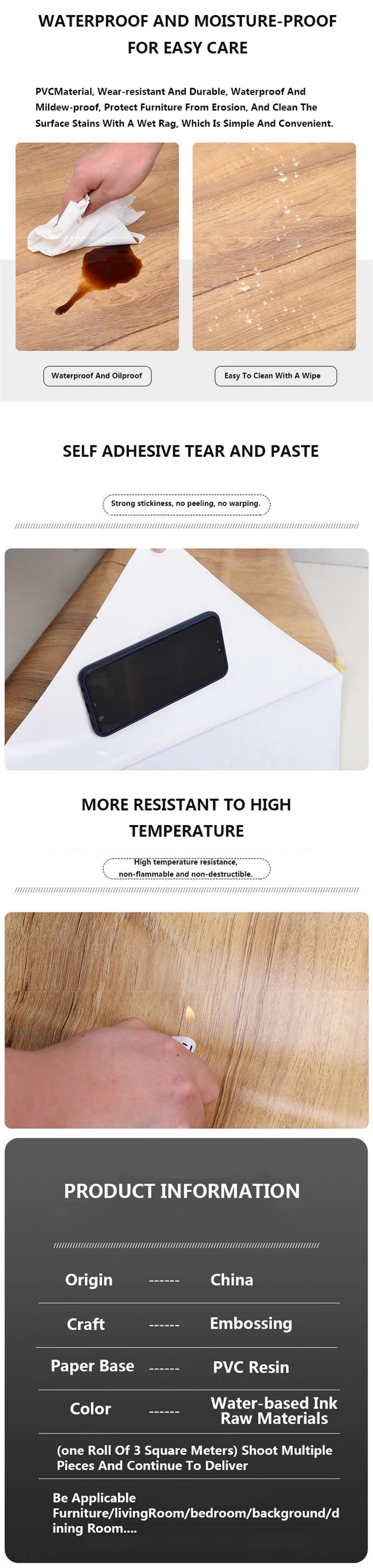 Description Picture 5 of itemPVC Waterproof Self Adhesive Wallpaper Roll Furniture Cabinets Vinyl Decorative Film Wood Grain Stickers For DIY Home Decor