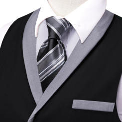 Hi-tie Jacquard Black Grey Solid Shawl Collar Suit Vest Slim Fit Waistcoat for Wedding Groomsmen V-Neck Tuxedo Sleeveless Jacket