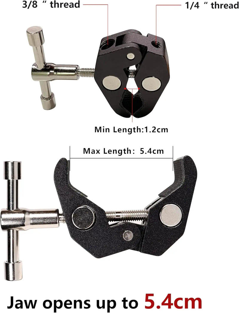 Description Picture 3 of item2Pcs Super Clamp with 1/4 and 3/8 Thread for Photography Camera Monitor LED Light Plate Glass Hooks Shelves Photo Accessories