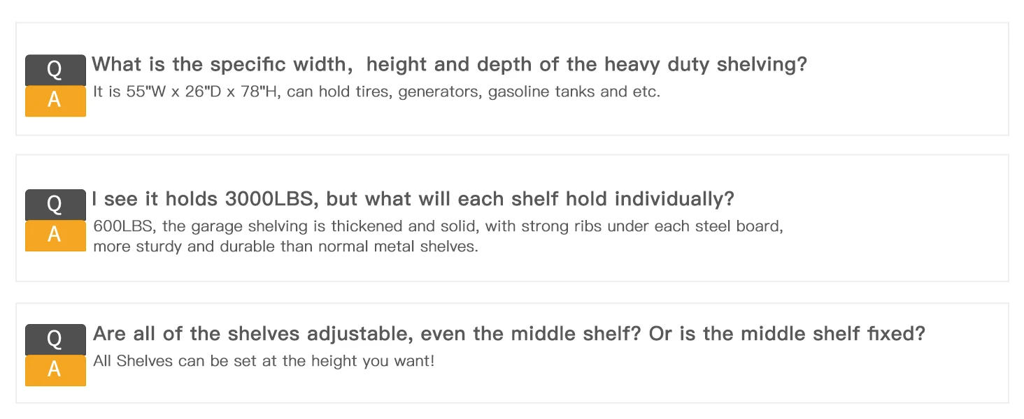 Description Picture 4 of item78" H Garage Shelving, 55" W Storage Shelves 3000LBS Heavy Duty Shelving 5 Tier Adjustable Metal Shelving Unit for Storage Rack