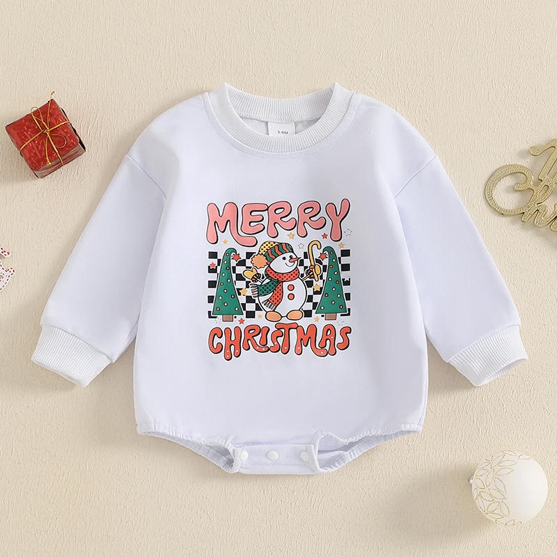 Description Picture 2 of itemBaby Christmas Sweatshirt Romper Letter Snowman Print Round Neck Long Sleeve Jumpsuit