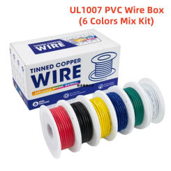 (6 Colors Mix Kit) UL1007 PVC Wire Insulation Tinned Copper Cable 30/28/26/24/22/20/18/16 AWG Stranded Electrical Line PCB Wire