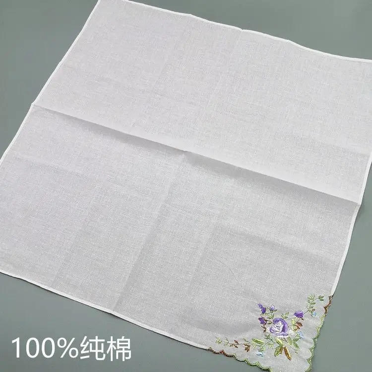 Description Picture 6 of itemEmbroidery Handkerchief Towels Cotton Платок Ladies Soft Absorb Sweat Floral Square Hand Towel Traditional Gifts Toallas De Mano