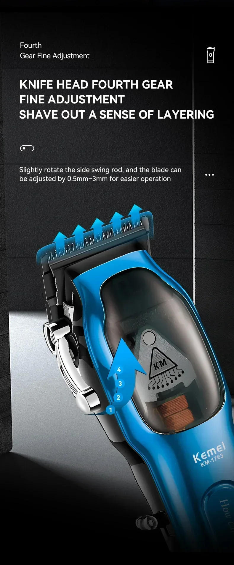 Description Picture 6 of itemOriginal Kemei Professional Cordless Hair Clipper For Men Adjustable Electric Hair Trimmer Beard Haircut Rechargeable Machine