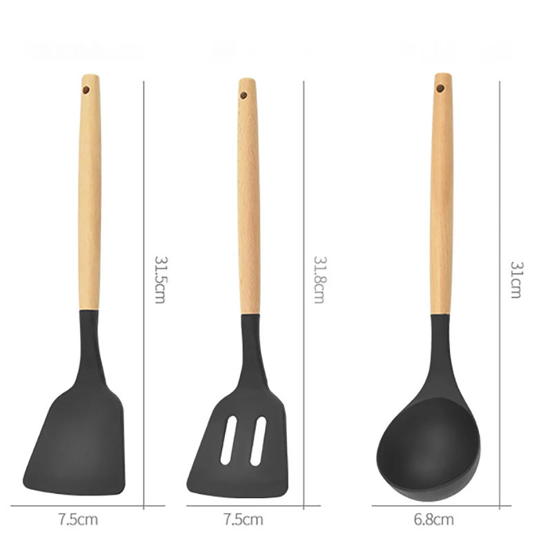 Description Picture 6 of item12Pcs Wooden Handle Silicone Kitchen Utensils Silicone Kitchen Utensils Non-stick Pan Cooking Spatula Baking Storage Tool