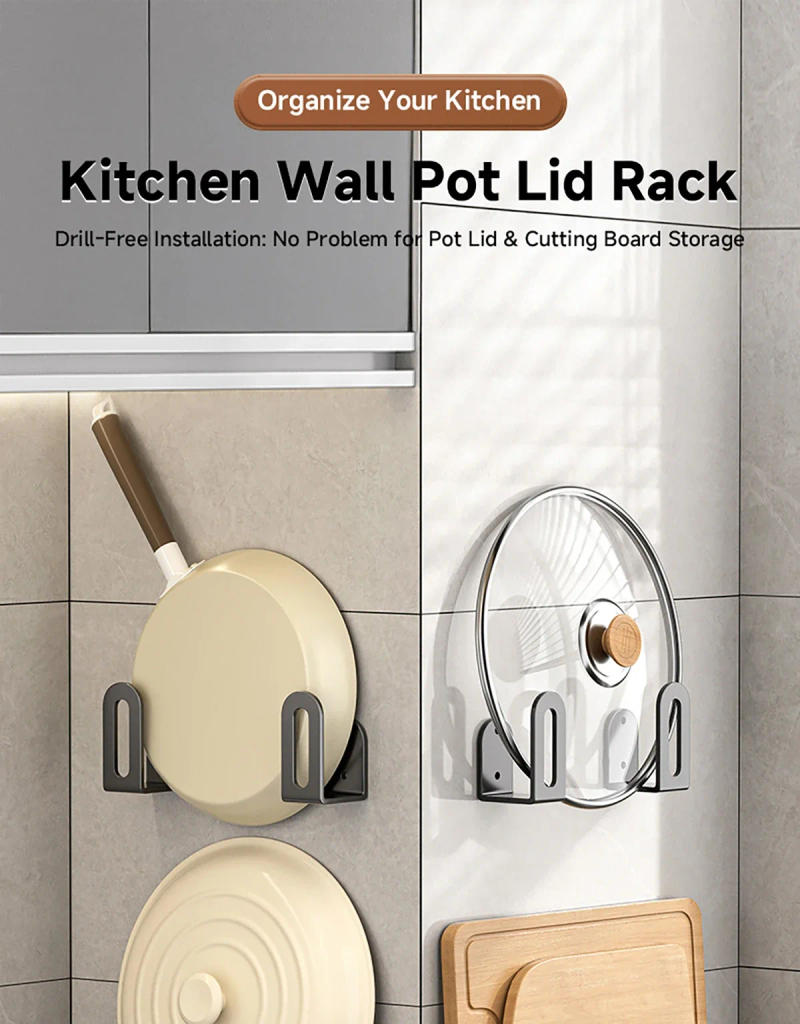 Description Picture 2 of item2 Pcs Kitchen Wall Rack Pot Lid Ganizer Holder for Cookware Wall Mount Board Rack Pan Plate Stand Racks Holders Storage