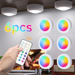 6PCS RGB Color Under Cabinet Lights Wireless Battery LED Lights Remote Control Dimmable Wardrobe Night Lamp For Kitchen Bedroom