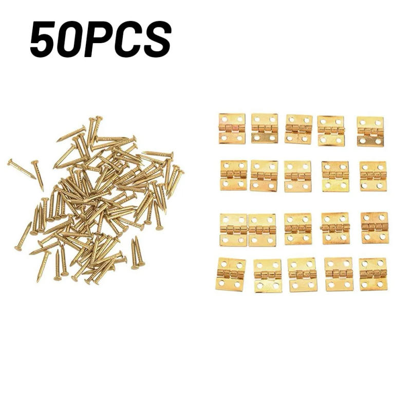 Description Picture 3 of item50Pcs/Set Mini Brass Hinge For Small Craft Door Box Accessories 8mmx10mm Gold Miniature Hardware Fittings For Cabinet Furniture
