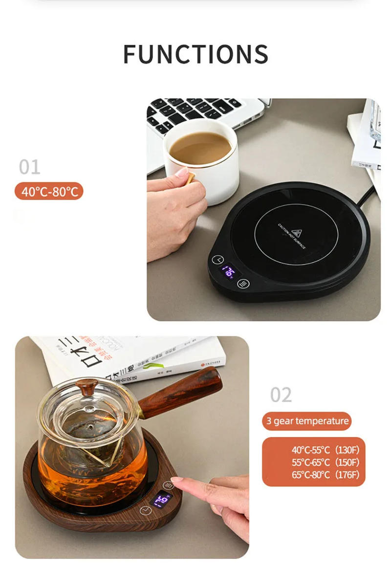 Description Picture 6 of item110V/220V Cup Heater Coffee Mug Warmer Hot Tea Makers Electric Hot Plate Heating Pad 3 Gear Warmer Coaster Thermal Mug Heater