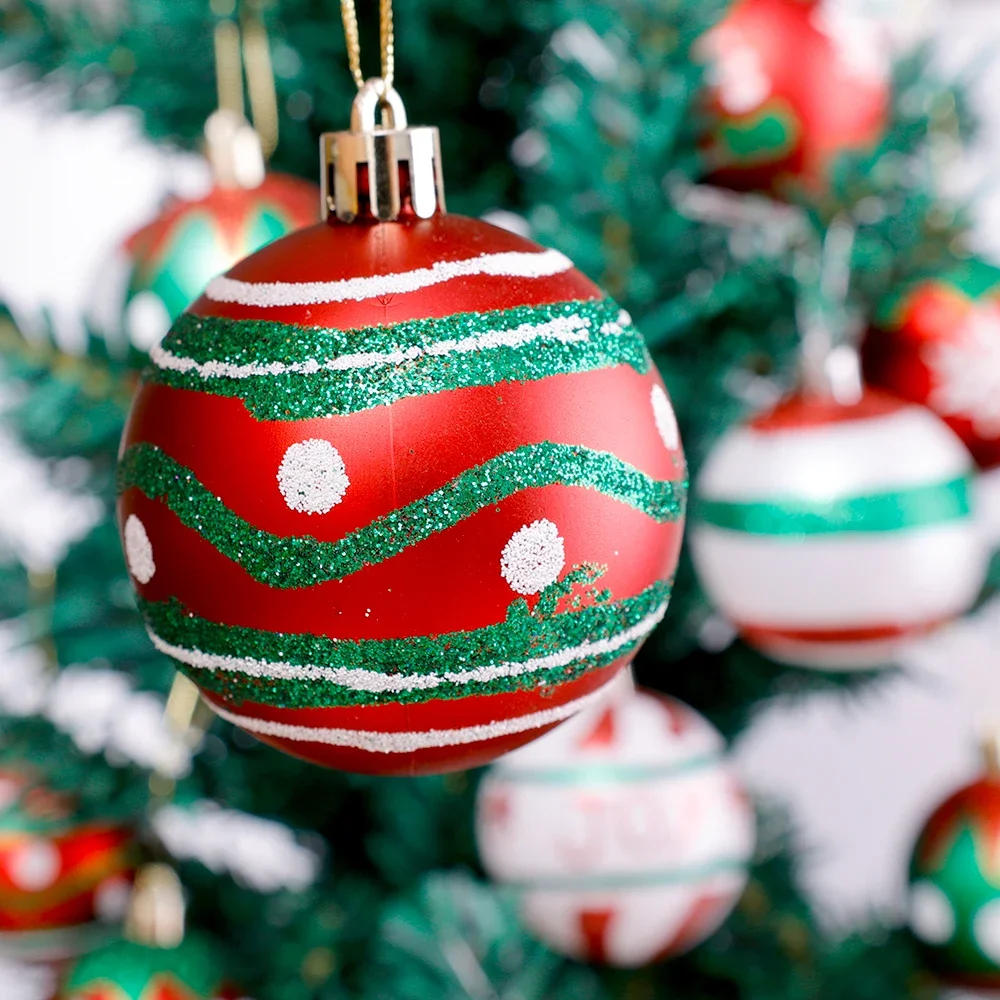 Description Picture 2 of item30/6Pcs Glitter Christmas Balls Ornaments Red White Xmas Tree Hanging Pendant Home New Year Party Decoration Gift Christmas Ball