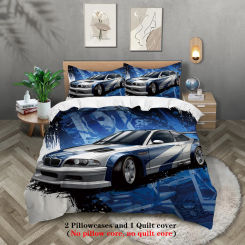 3pcs sports car racing print bedding set 1 quilt cover + 2 pillowcases unfilled, skin-friendly, breathable, anti-pilling