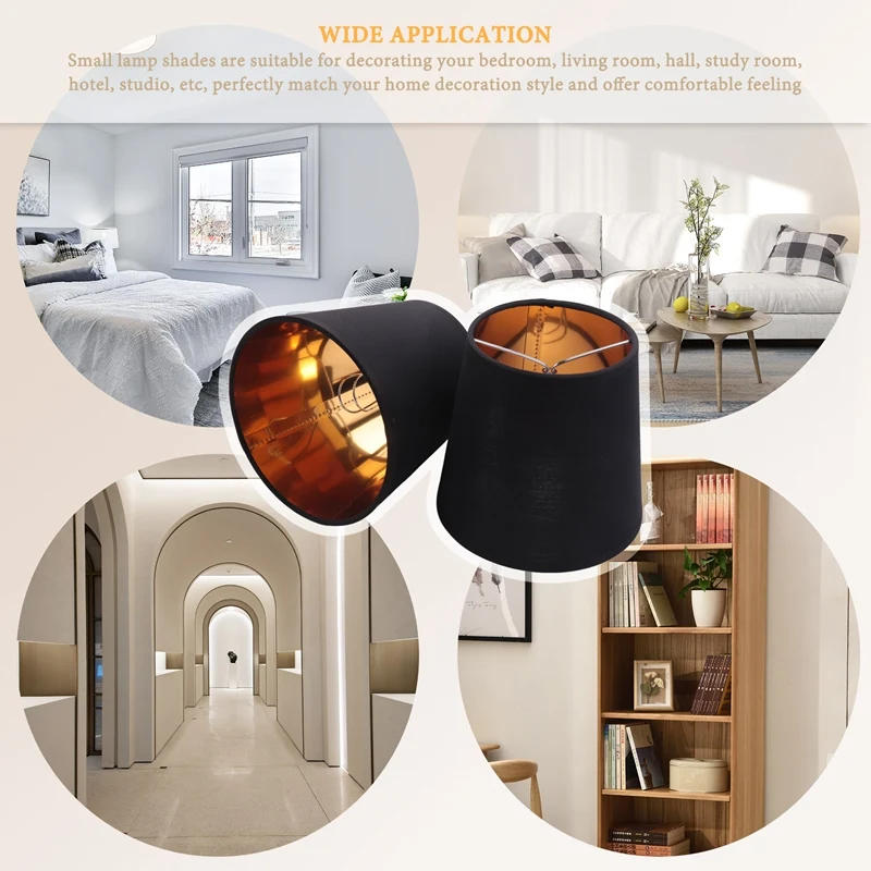 Description Picture 5 of itemBlack Lamp Shades With Gold Lining Clip On Light Shades Candle Chandelier Lampshades, Set Of 6