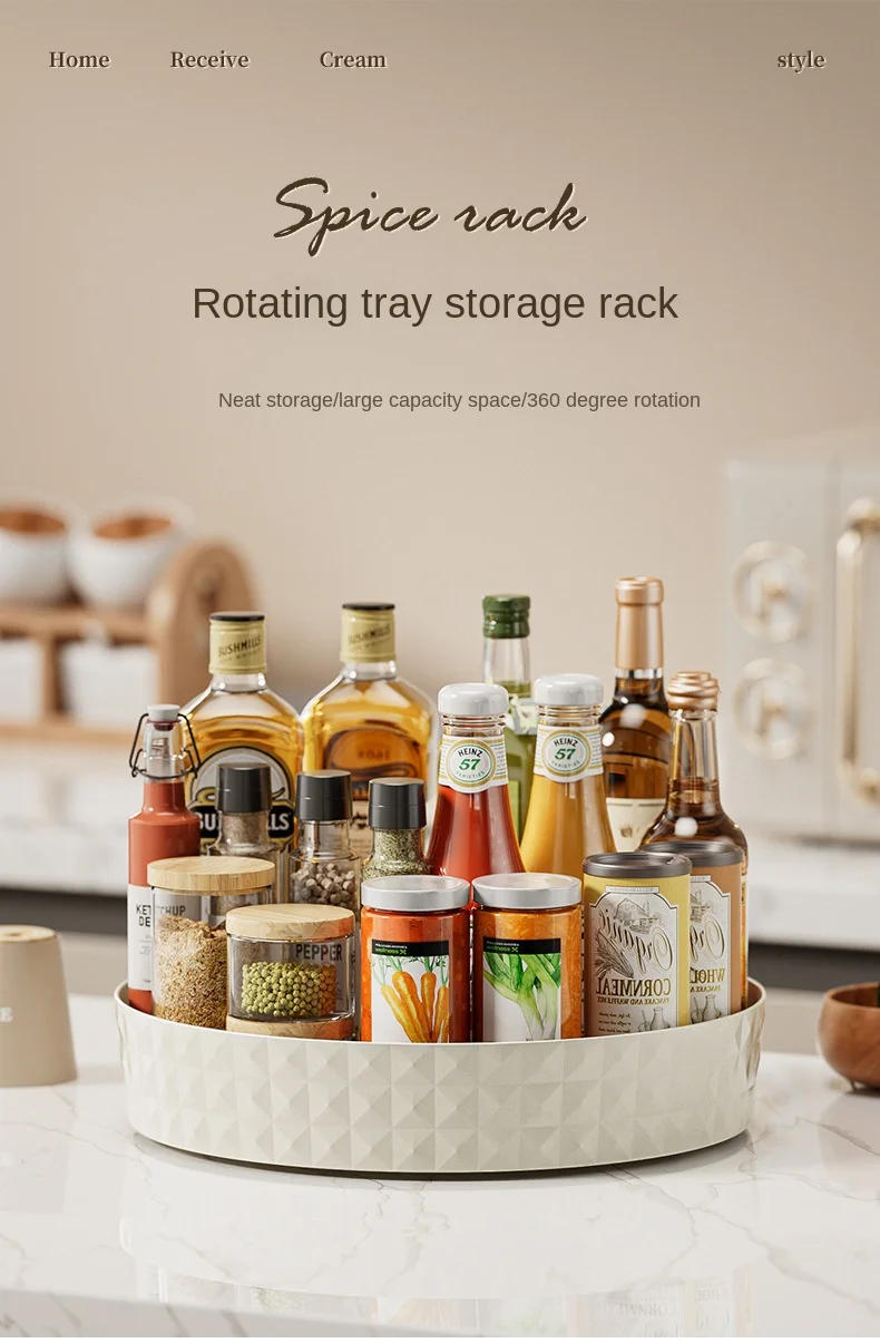 Description Picture 2 of item360 Rotating Seasoning Storage Rack Multifunction Pantry Cabinet Turntable for Cosmetics Kitchen Accessories Organizer Tray