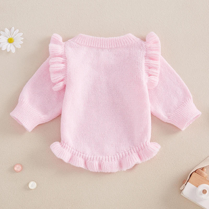 Description Picture 4 of itemCute Knit Baby Sweater Romper Winter Autumn Infant Long Flying Sleeve O Neck Letter Embroidery Bodysuits Newborn Knitwear