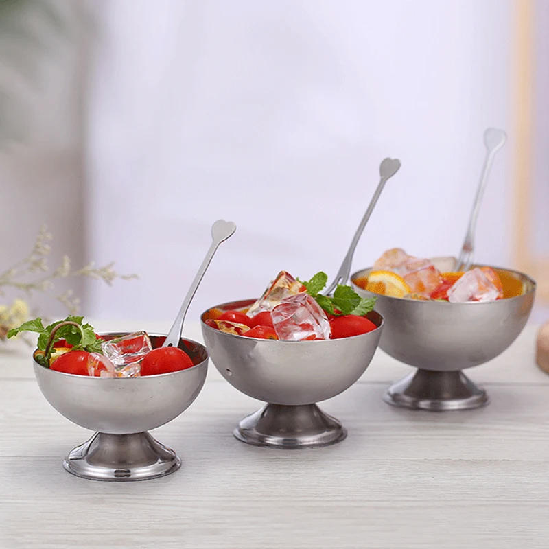 Description Picture 6 of itemSummer New Stainless Steel Ice Cream Cups Salad Bowl Dessert Fruit Plate Tableware Bar Party Metal Wine Glasses Kitchen Tools