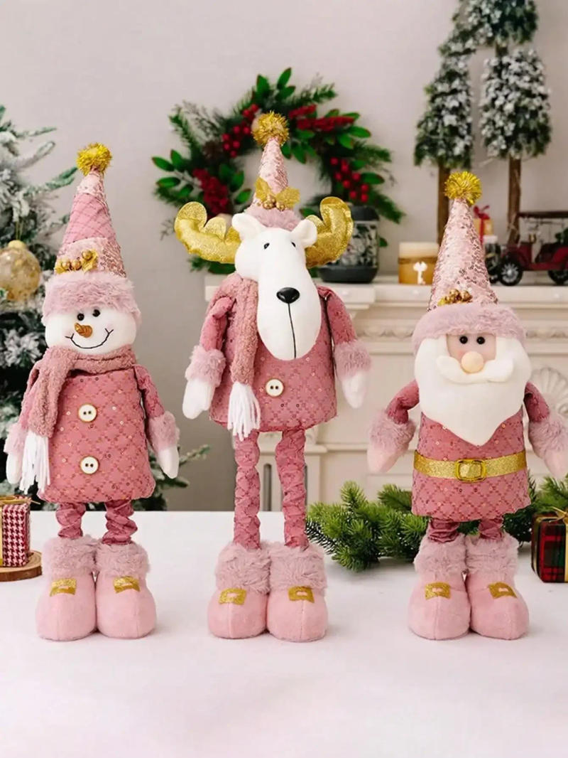 Description Picture 2 of item2024 Christmas Pink Santa Claus Snowman Reindeer Telescopic Doll Merry Christmas Decorations For Home Xmas Ornaments