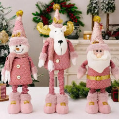 2024 Christmas Pink Santa Claus Snowman Reindeer Telescopic Doll Merry Christmas Decorations For Home Xmas Ornaments