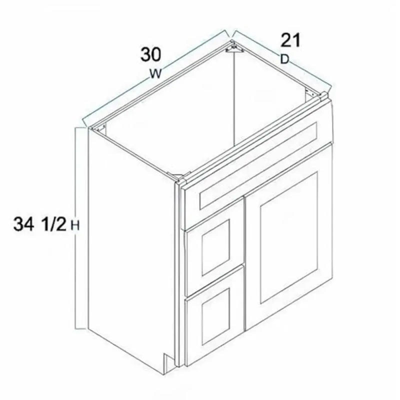Description Picture 3 of item30" Shaker Bathroom Vanity Cabinet with Drawers Solid Wood Construction Soft Close Drawer Slides Left/Right Switchable Drawers