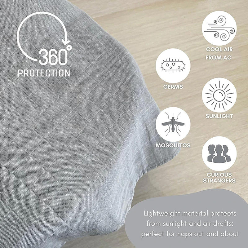 Description Picture 4 of itemBaby Safety Seat Sun Shade Infant Stroller Cover Soft Muslin Material Breathable Windproof Sun Proof Baby Cover