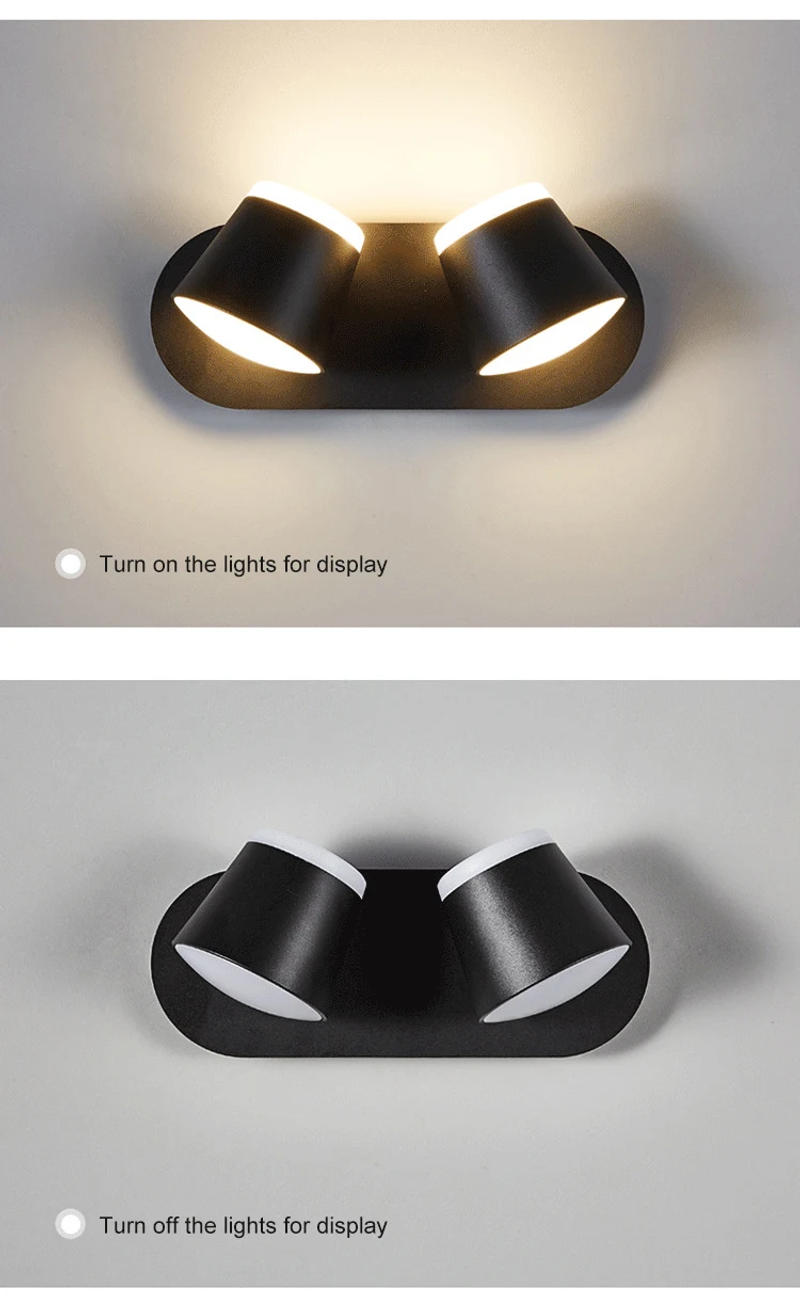 Description Picture 4 of itemModern Wall Luminaires Led Wall Luminaire 330 Degree Rotatable 6500k White Light 3000k Light Up Downlight Aluminium Alloy Light