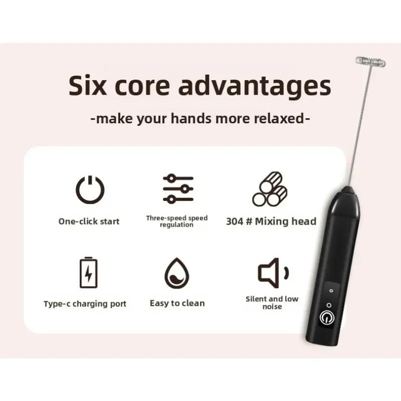 Description Picture 3 of itemWireless Milk Frother Electric Type-C Handheld Blender Stainless Steel Mini Coffee Maker Whisk Mixer for Coffee Cappuccino Cream