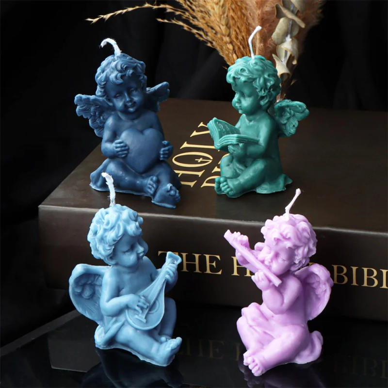 Description Picture 5 of itemWinged Angel Scented Silicone Mold for Music Candle Goddess Handicraf Soap Cement Making Ornament Retro Angel Cherub Resin Molds