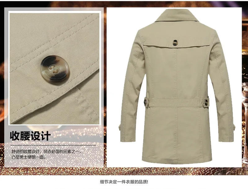 Description Picture 6 of itemNew fleece Men Long Trench Coat Thick warm Jackets mens Windbreaker Brand Mens Clothing Coats Mens Casual Outerwear Classic Long