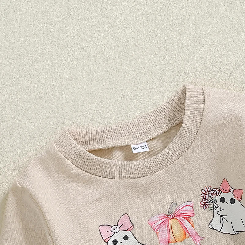 Description Picture 5 of itemToddler Girls Sweatshirts Classic Bow Ghost Print Long Sleeve Round Neck Pullovers Spring Fall Tops