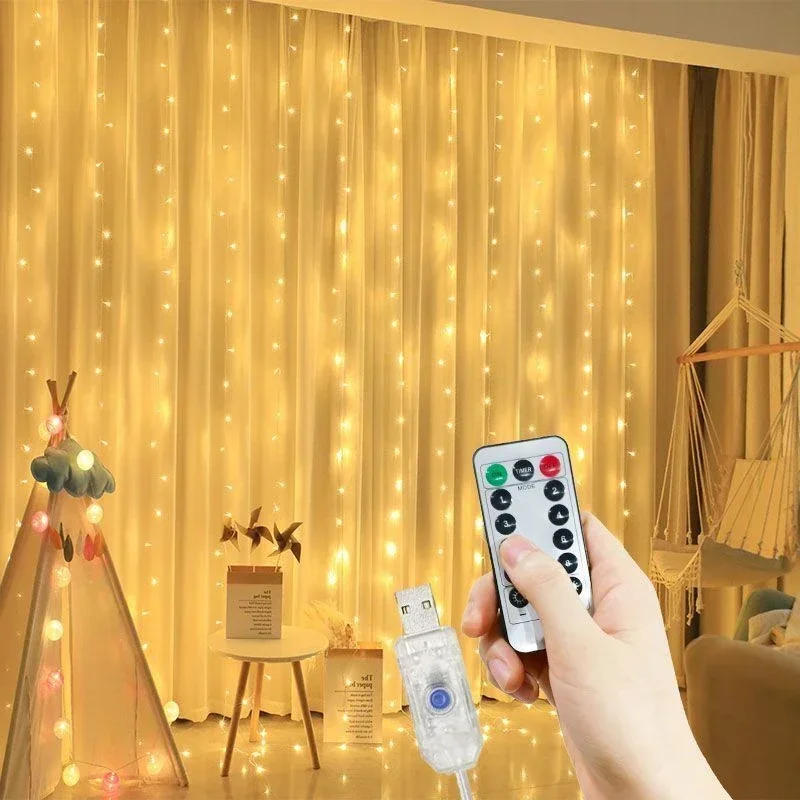 Description Picture 6 of item3/4/6M USB Curtain Fairy Light String Christmas Decoration Garland Wedding Party Holiday Halloween Home Bedroom 8 Mode LED Light