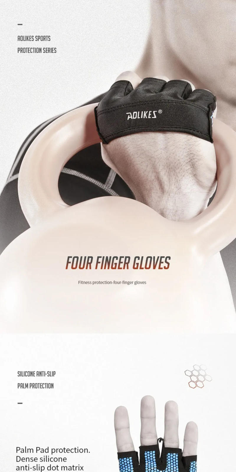 Description Picture 4 of itemAOLIKES Gym Half Finger Gloves Men Women Anti-Slip Silicone Workout Glove Pull Up Power Weight Lifting Grips Hand Plam Protector