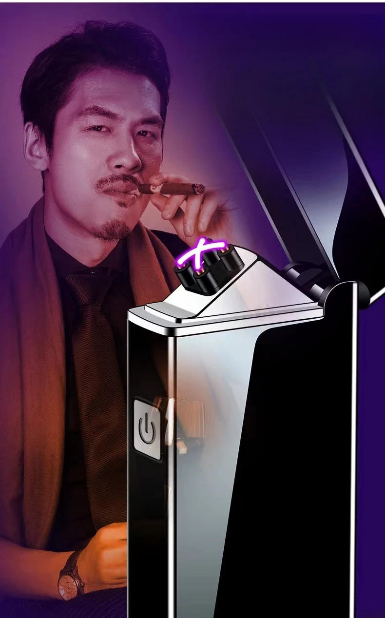 Description Picture 5 of itemNew Electronic Windproof Double Arc Pulse Flameless Lighter USB Charging Cigar Outdoor Lighter Cigarette Accessories Men's Gift