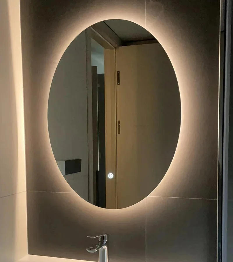 Description Picture 3 of itemNordic Smart Oval Bath Mirrors Home Anti-fog Bathroom Mirrors with LED Light Touch Screen Minimalist Wall Hanging Makeup Mirrors