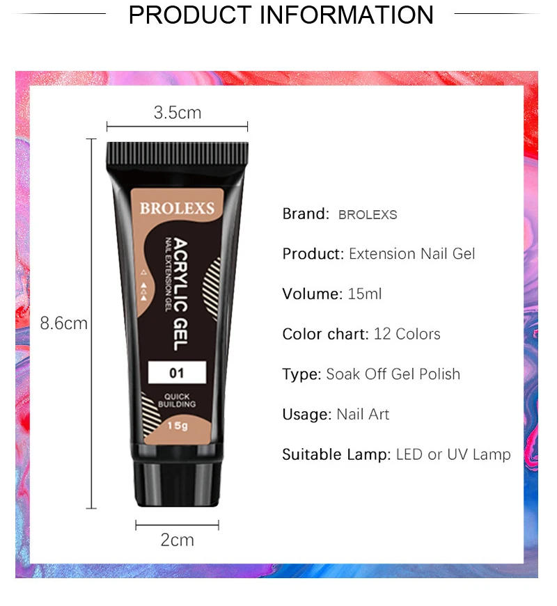 Description Picture 3 of item15ml Poly Nail Gel Set ,Pure Color Acrylic Extension Gel ,Quick Crystal Builder Nail Gel for Art Design ,Extend Nail Fingertips