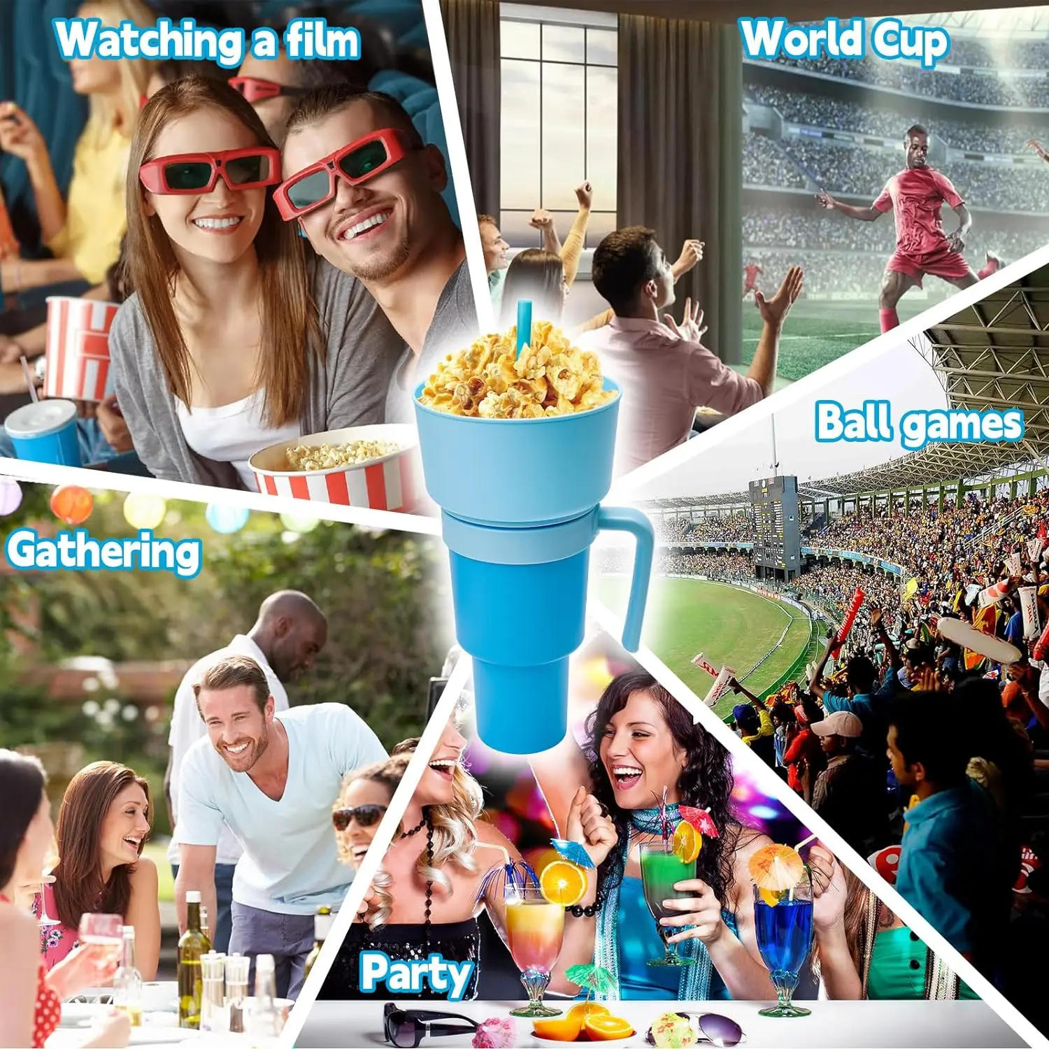 Description Picture 5 of item2In1 Snack Bowl Drink Cup with Straw Stadium Tumbler Water Bottle Straw Splash Proof Leakproof Portable Adults Kids Cinema Trip