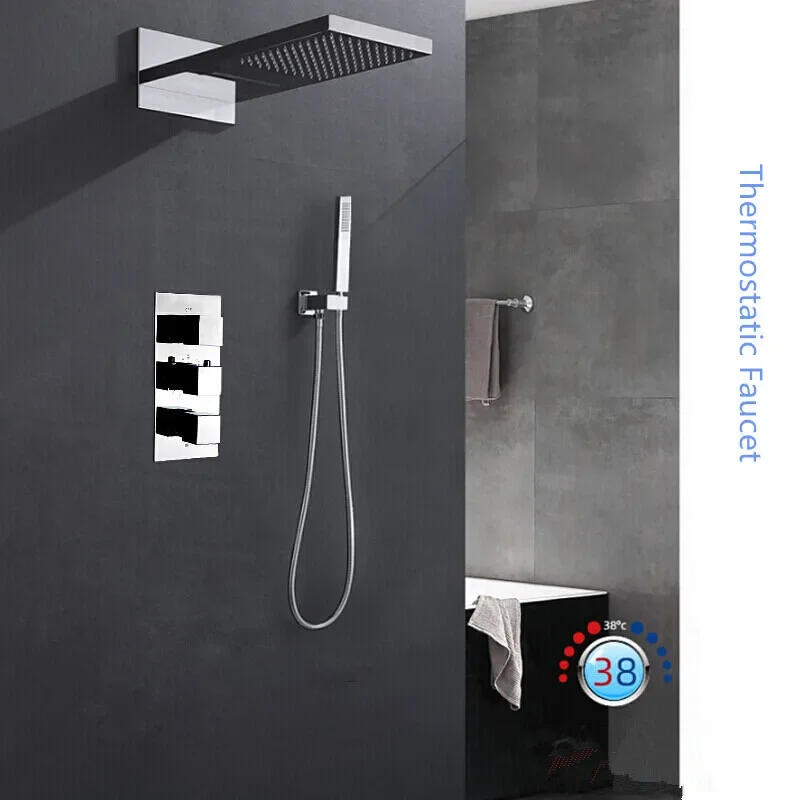 Description Picture 6 of itemBrushed Gold Thermostatic Bathroom Shower Faucet In Wall Bath and  Set  Mixer Bath and Rainfall Shower