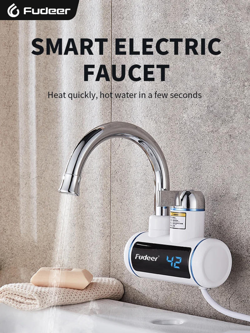 Description Picture 2 of itemFudeer Electric Water Heater 3000W 220V Kitchen Faucet Tankless Instant Heating Water Tap Flowing Heated Mixer Digital Display