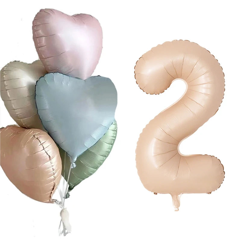 Description Picture 4 of item1set Retro Caramel Heart Balloons with 32inch Number Foil Balloon For Kids 1st Birthday Party DIY Decoration Supplies Wedding
