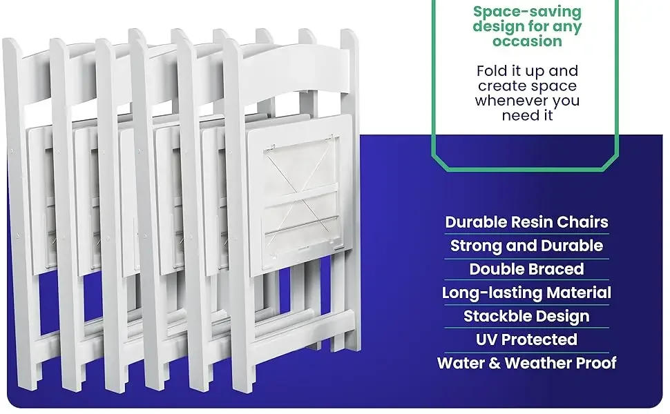 Description Picture 3 of item4 Pack White Resin Stackable Folding Chairs - Comfortable White Foldable Chair - Folding Chairs with Padded Seats-Indoor/Outdoor