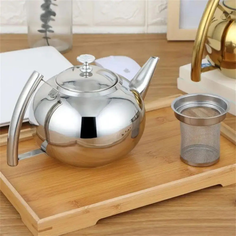 Description Picture 2 of item1.5L Thickened Stainless Stee Teapot With Tea Leaf Filter Infuser Home Hotel Coffee Pot Restaurant Silver Color Kettle Tea Pot