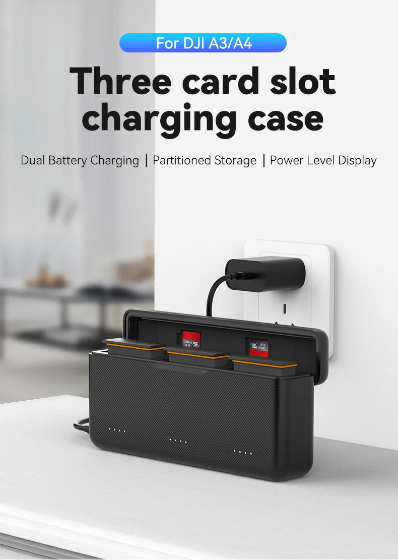 Description Picture 2 of itemTELESIN Fast Charging Box for DJI OSMO Action 5 4 3 TF Cards Storage Type-C Fast Battery Charger Action Camera Accessories