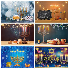 Laeacco Happy Hanukkah Chanukah Festivals Party Menorah Candles Bread Cement Wall Poster Photo Background Photography Backdrop
