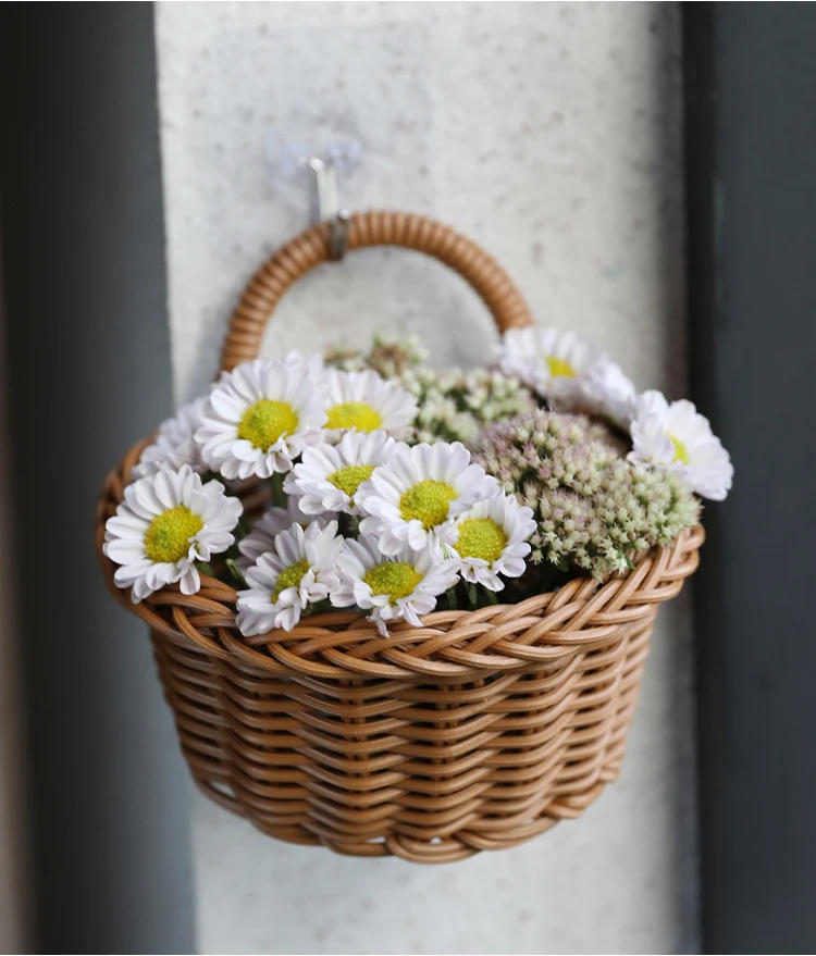 Description Picture 2 of itemHanging Plastic Storage Basket for Flowers Plants Pot Handwoven Basket with Handle for Kitchen Organizer Home Room Decoration