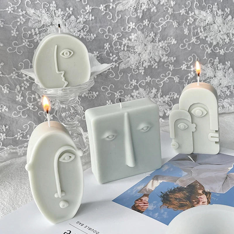 Description Picture 2 of item3D Abstract Face Art Silicone Candle Mold DIY Handmade Nordic Design Face Aromatherapy Wax Candle Plaster Craft Making Mould