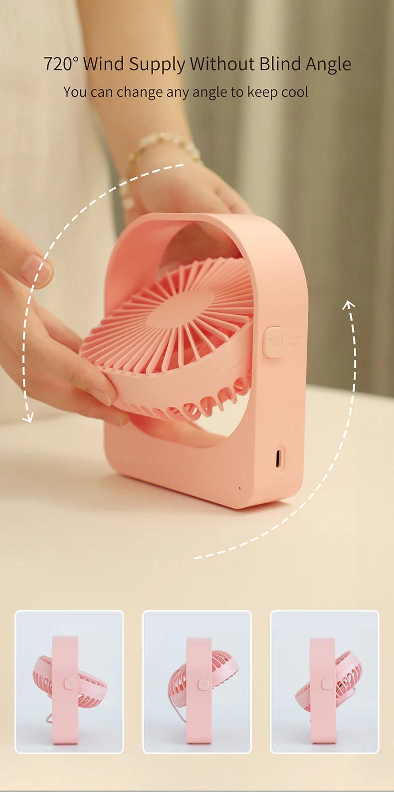 Description Picture 5 of itemUSB Desktop Fan 720° Rotation Silence Fan 2800mAh USB Rechargeable Electric Air Cooler Mini Fans for Summer Living Camping Fan