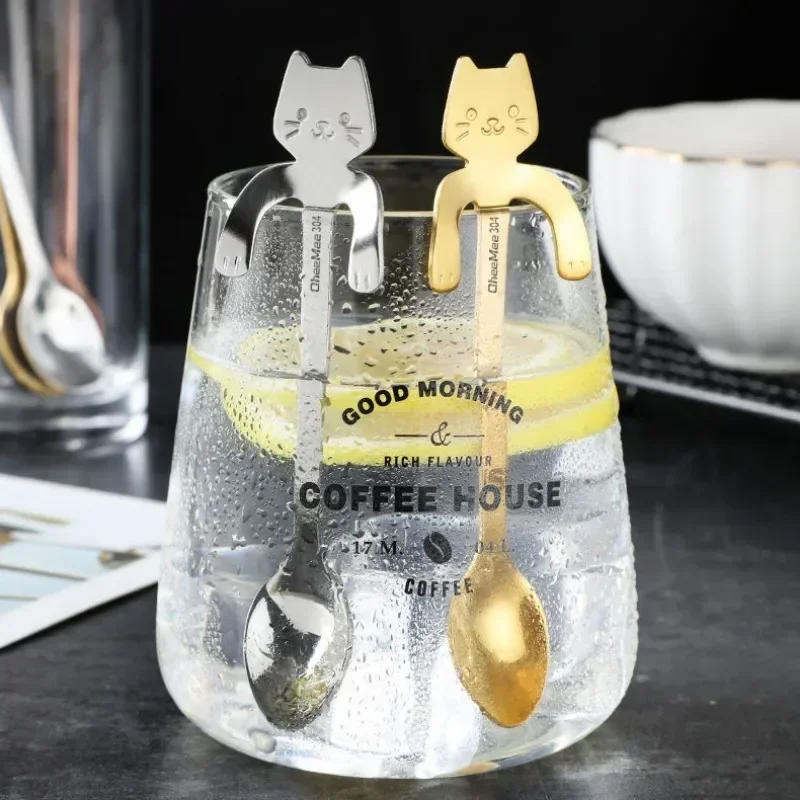 Description Picture 3 of item10/1x Stainless Steel Cat Coffee Spoon Mini Cute Cat Shaped Teaspoons Ice Cream Dessert Spoons Scoops Kitchen Tableware Gadgets