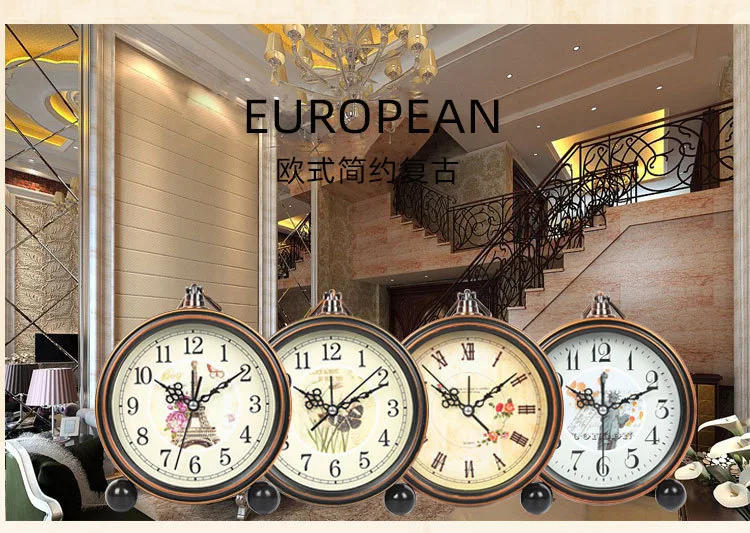 Description Picture 3 of itemVintage Hangable Battery Alarm Clock Metal Night Light Super Silent Table Desk Quartz Clock Time For Bedroom Bedside Desk Shelf