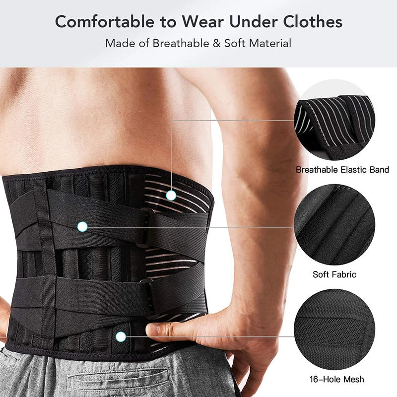 Description Picture 4 of itemBack Lumbar Support Belt Men Spine Decompression Waist Trainer Adjustable Back Brace for Lower Back Pain Relief with 6 Stays