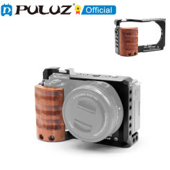 PULUZ Camera Wood Handle Metal Camera Cage For Sony ZV-E10 Rabbit Stabilizer Rig