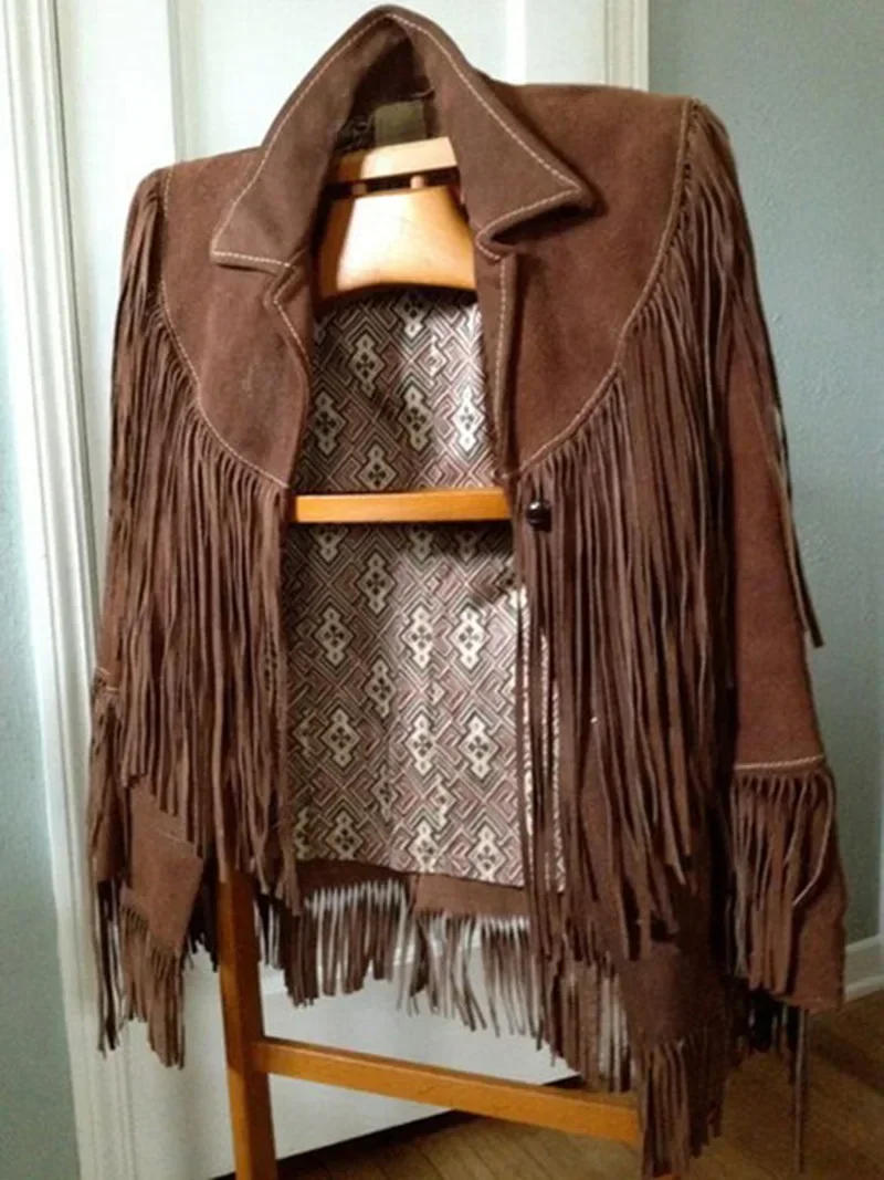 Description Picture 5 of itemLong Sleeve Ethnic Jacket with Suede Fringe Casual Lapel Pocket Leather Jacket Woman Tassel Coat Autumn Street Outwear 2025
